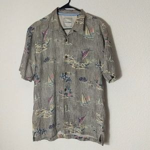 Tommy Bahama Silk Novelty Marlin Palm Trees Short Sleeve Shirt M